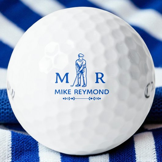 Balles De Golf Classy Blue Golfer Monogrammed