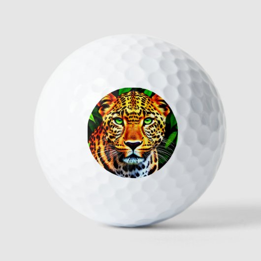 Balles De Golf Close-Up Jaguar Leopard Face with Green Eyes (Recto)