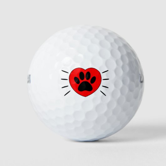 Balles De Golf Coeur Amoureux des chiens Et Empreinte de patte (Devant)