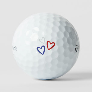 Balles De Golf Cœur aux contours rouge, blanc et bleu, fierté amé