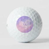 Balles De Golf Cœur dégradé violet rose Monogramme (Recto)
