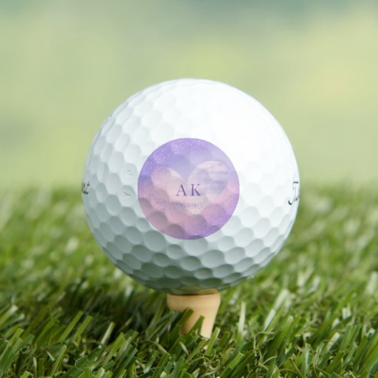 Balles De Golf Cœur dégradé violet rose Monogramme (T-shirt Insitu)
