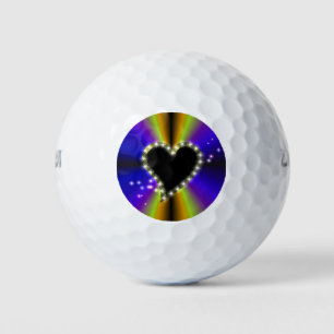 Balles De Golf Coeur noir avec étoiles sur arc-en-ciel jaune viol