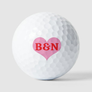 Balles De Golf Cœur rose et monogramme en couleur rouge avec init