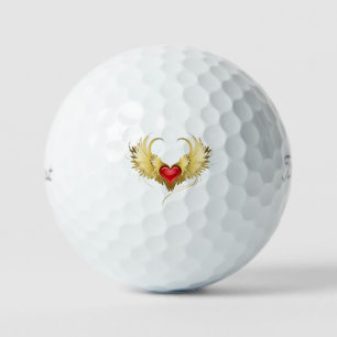 Balles De Golf Coeur rouge avec ailes d'or
