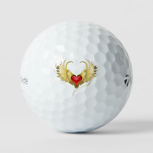 Balles De Golf Coeur rouge avec ailes d'or