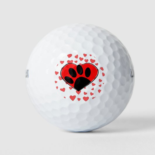 Balles De Golf Coeurs Amoureux de les chiens partout (Devant)