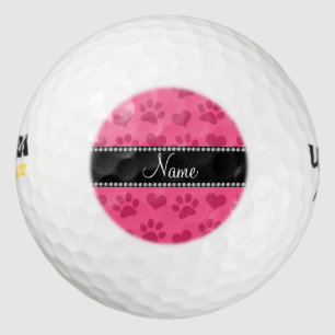 Balles De Golf Coeurs et empreintes de pattes roses de nom person