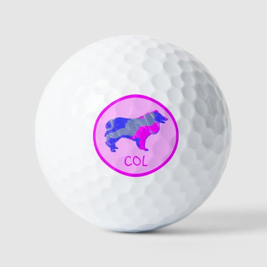 Balles De Golf Collie Rough Cute Chien Rose Silhouette Monogramme (Recto)