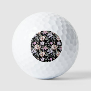 Balles De Golf Colonne Exotique : Aquarelle Florale Noire.