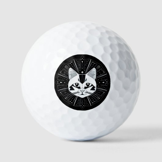 Balles De Golf Conception de chat géométrique entourée d'étoiles (Recto)