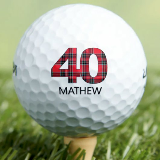 Balles De Golf Cool Golfer Cadeau 40e anniversaire rouge plaid de
