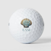 Balles De Golf Coquillage Monogramme Bleu Côtier en Pétoncle (Devant)