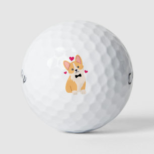 Balles De Golf Corgi Adorable avec Nœud Papillon avec Cœurs Amour