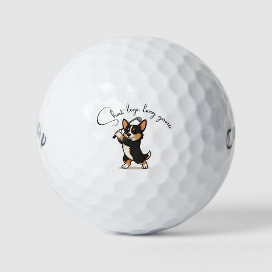 Balles De Golf Corgi en noir gras "Jambes courtes, jeu long" (Devant)
