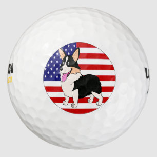 Balles De Golf Corgi Tricolore avec drapeau américain