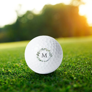 Balles De Golf Couronne de feuilles de sauge vertes monogrammées