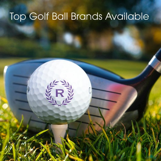 Balles De Golf Couronne de laurier monogramme violet classique pe