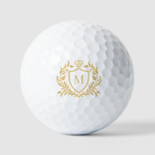 Balles De Golf Couronne de monogramme de blason heraldique en or (Recto)