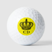 Balles De Golf Couronne jaune noire kingi monogramme initiales (Recto)