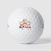 Balles De Golf Crabe rose avec monogramme de chapeau (Devant)