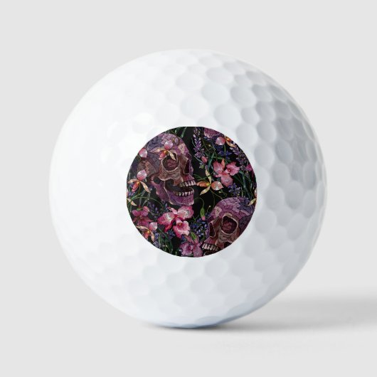 Balles De Golf Crâne brodé : Motif gothique de l'orchidée (Recto)