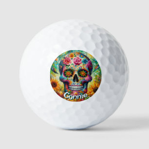 Balles De Golf Crâne de sucre jour des morts floral personnalisé