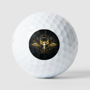 Balles De Golf Crâne d'oiseau doré sur fond noir