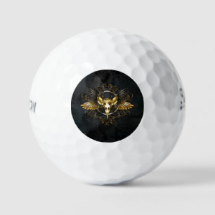 Balles De Golf Crâne d'oiseau doré sur fond noir