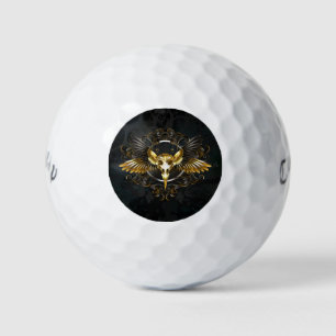 Balles De Golf Crâne d'oiseau doré sur fond noir