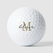 Balles De Golf Croire Motivational Black Gold Monogramme initial (Recto)