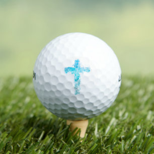 Balles De Golf Croix chrétienne de l'Aquarelle bleue