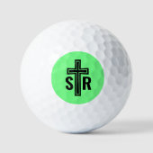 Balles De Golf Croix chrétienne Initiales monogrammes Vert modern (Recto)