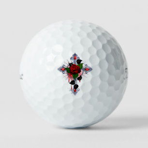 Balles De Golf Croix d'argent avec une rose rouge