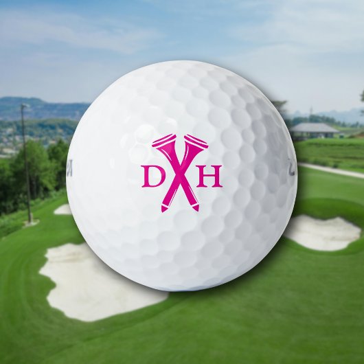 Balles De Golf Crossed Golf Tees Personalized Initials Hot Pink