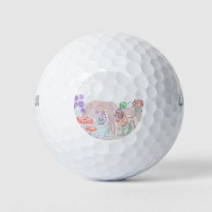 Balles De Golf Custom Kids Artwork, deux mignonnes souris, fleurs
