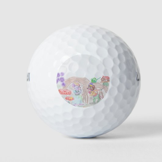 Balles De Golf Custom Kids Artwork, deux mignonnes souris, fleurs (Devant)