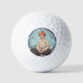 Balles De Golf Cute Anime Boy Drinking Coffee in Winter
