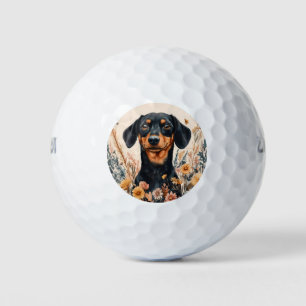 Balles De Golf Cute Dachshund avec peinture Fleur sauvage