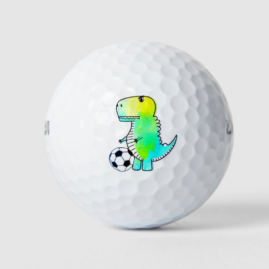 Balles De Golf Cute Dinosaur Aime Le Football Aquarelle (Devant)