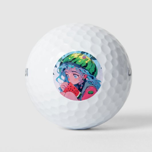 Balles De Golf Cute Kawaii Watermelon Fruit Nature Anime Girl (Devant)