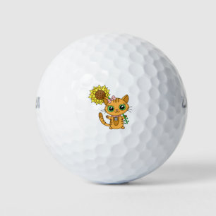 Balles De Golf Cute Orange Kawaii Chat avec tournesol