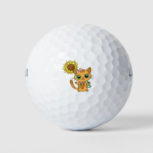 Balles De Golf Cute Orange Kawaii Chat avec tournesol (Devant)