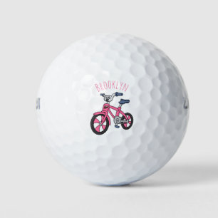 Balles De Golf Cute pink kids bicycle cartoon illustration