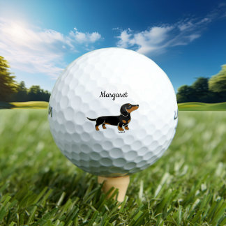 Balles De Golf Dachshund à poil lisse noir et feu personnalisé