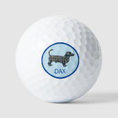 Balles De Golf Dachshund / Daxie Chien Silhouette Mono Grid Blue (Recto)