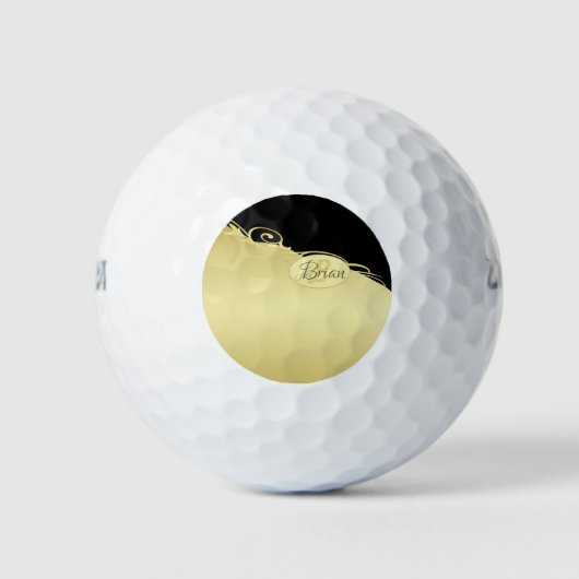 Balles De Golf Décor de luxe sur or & noir, Monogramme (Devant)