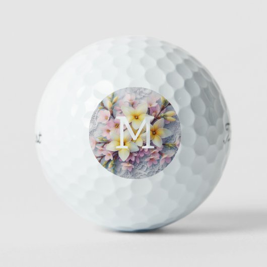 Balles De Golf Dentelle monogramme fleurs de printemps rose et ja (Recto)