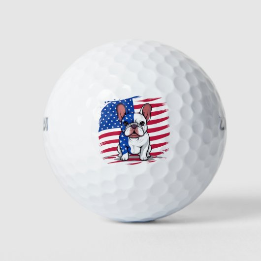 Balles De Golf Dessin d'un bulldog français avec drapeau américai (Devant)