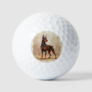 Balles De Golf Dobermann Pinscher Chien Brun Rouille Rouge